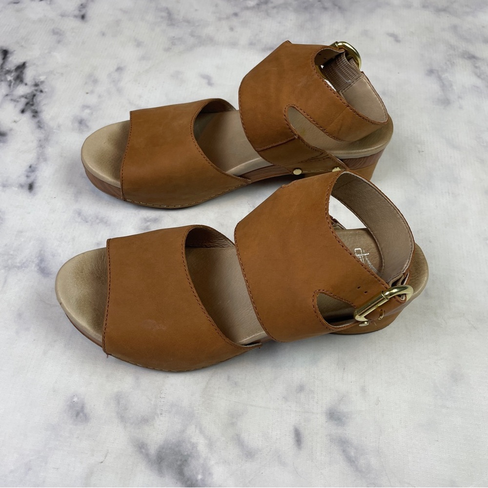 DANSKO Minka Milled Nubuck Suede Block Heel Sandals Camel Brown Comfort Sz 39 - Picture 5 of 9